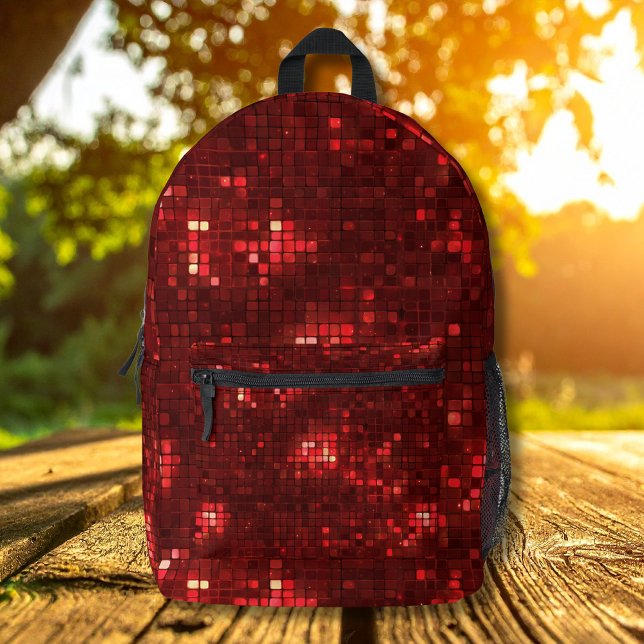 Red Disco Style Squares Valentine Pattern Printed Backpack (Creator Uploaded)
