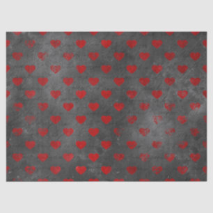 Red Distressed Hearts on Grey Decoupage Tissue Paper