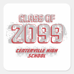 Red Distressed Modern Class of Square Sticker