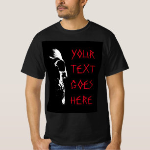 Red Distressed Text Mens Halloween Skull Horror T-Shirt