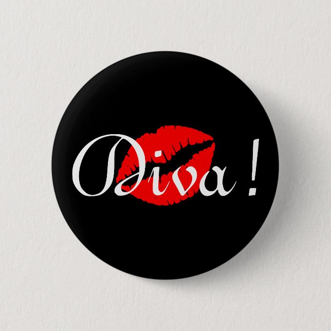 Red Diva Kiss 6 Cm Round Badge (Front)