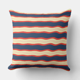 Red Dk Blue Creme Wavy Cushion
