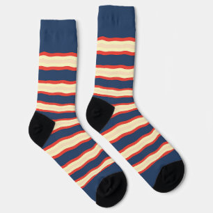 Red Dk Blue Creme Wavy Stylish Socks