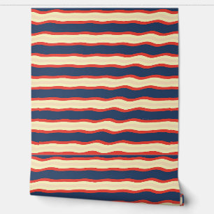 Red Dk Blue Creme Wavy Wallpaper