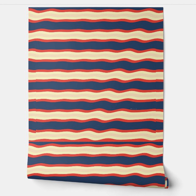 Red Dk Blue Creme Wavy   Wallpaper (Unrolling)