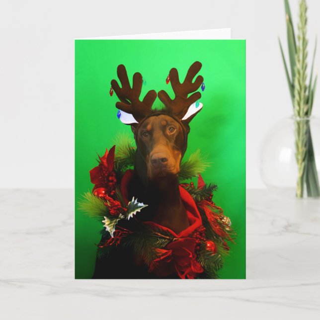 Red Doberman Christmas Card (Front)