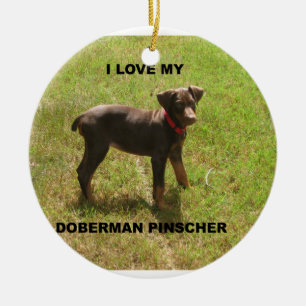 Red_doberman_love w pic ceramic tree decoration