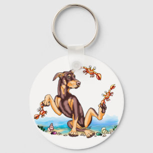 Red Doberman Pinscher Kinda Crabby Keychains