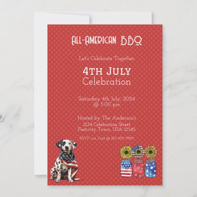 Red Dog 4th July Invitation Card (Front)