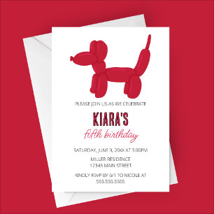 Red Dog Balloon Animal Birthday Party Invitation