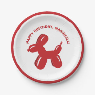 Red Dog Balloon Animal Personalised Party Paper Plate