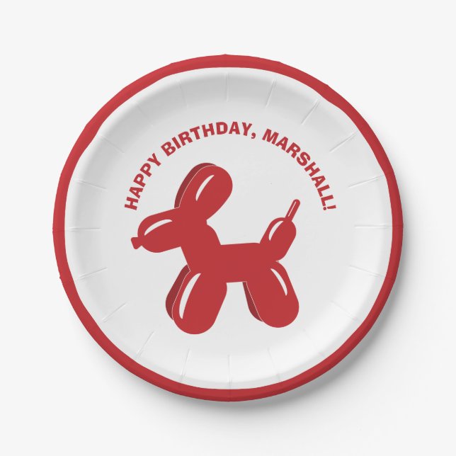 Red Dog Balloon Animal Personalised Party Paper Plate (Front)