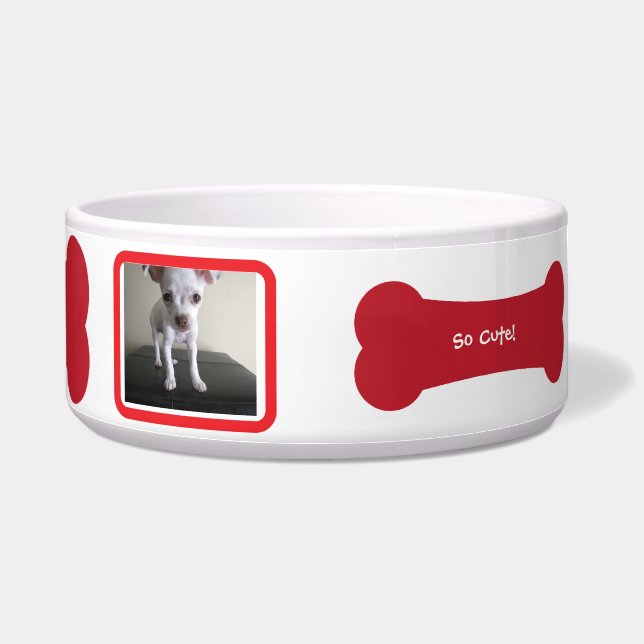 Red Dog Bone Photo Personalised Pet Bowl (Right)