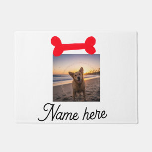 Red dog bone photo pet dog cat name simple gifts doormat