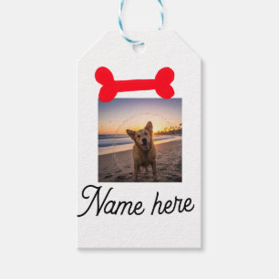 Red dog bone photo pet dog cat name simple gifts gift tags