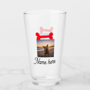 Red dog bone photo pet dog cat name simple gifts glass