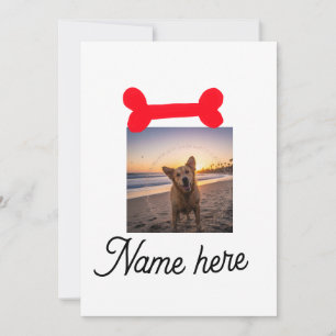 Red dog bone photo pet dog cat name simple gifts invitation