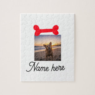 Red dog bone photo pet dog cat name simple gifts  jigsaw puzzle