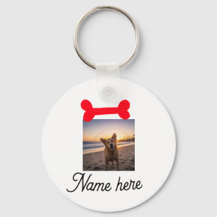 Red dog bone photo pet dog cat name simple gifts key ring