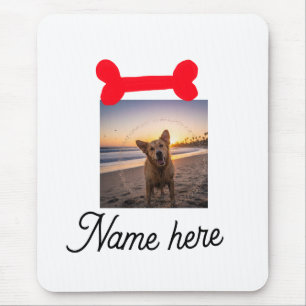 Red dog bone photo pet dog cat name simple gifts mouse mat