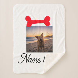 Red dog bone photo pet dog cat name simple gifts  sherpa blanket
