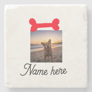 Red dog bone photo pet dog cat name simple gifts stone coaster