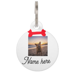 Red dog bone photo pet dog cat name simple gifts  tag