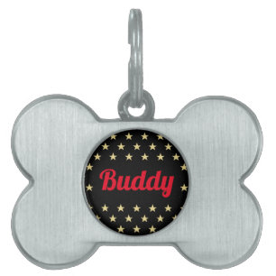 Red Dog Cat Puppy Kitty Name Cool Black Gold Stars Pet ID Tag