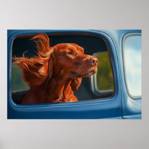 Red Dog Enjoying Scenic Car Ride Art Print