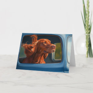 Red Dog Enjoying Scenic Car Ride Art Print Card
