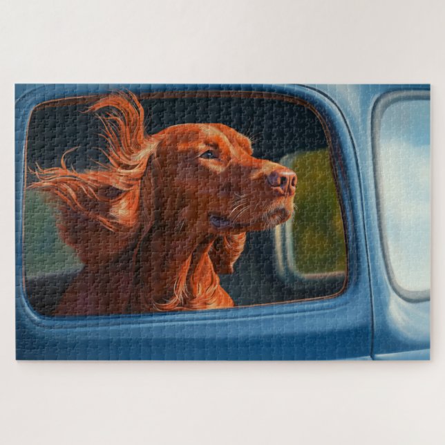 Red Dog Enjoying Scenic Car Ride Art Print Jigsaw Puzzle (Horizontal)