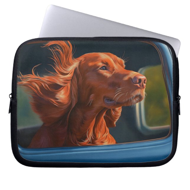 Red Dog Enjoying Scenic Car Ride Art Print Laptop Sleeve (Front)
