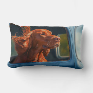 Red Dog Enjoying Scenic Car Ride Art Print Lumbar Cushion