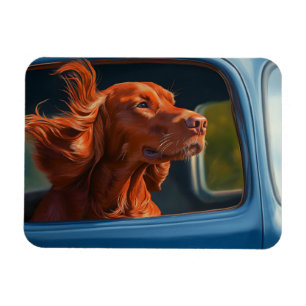 Red Dog Enjoying Scenic Car Ride Art Print Magnet