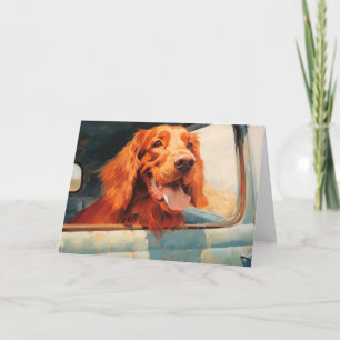 Red Dog in Classic Truck Window Art Print Card