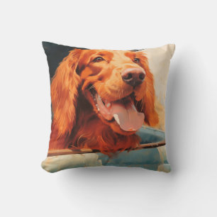 Red Dog in Classic Truck Window Art Print Cushion