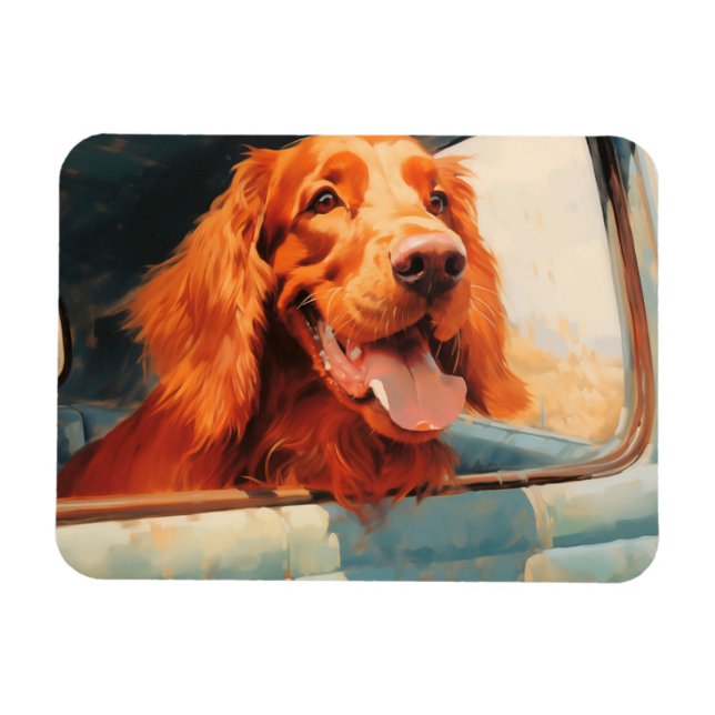 Red Dog in Classic Truck Window Art Print Magnet (Horizontal)