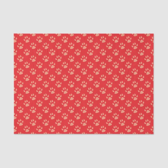 Red Dog Paw Print Christmas Tissue Paper (Front)
