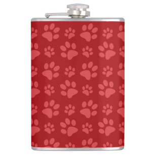 Red dog paw print pattern hip flask