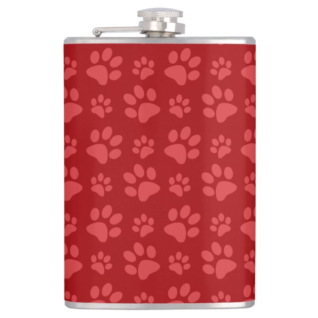 Red dog paw print pattern hip flask (Front)