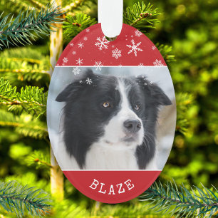 Red Dog Photo and Name Snowflake Pattern Ornament