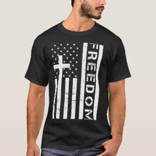 Red Dom American Flag And Cross Faith Family Dom  T-Shirt