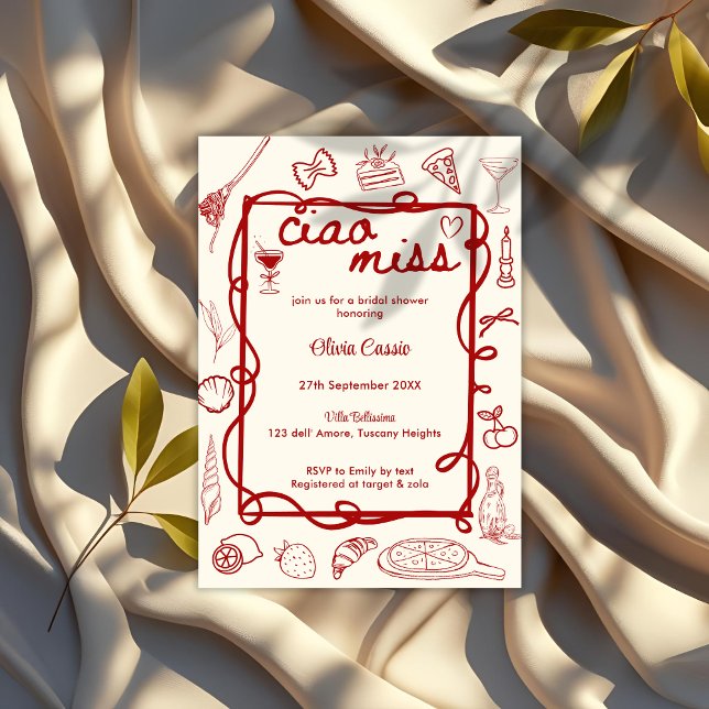 Red Doodle Ciao Miss Italian Bridal Shower Invitation (Creator Uploaded)
