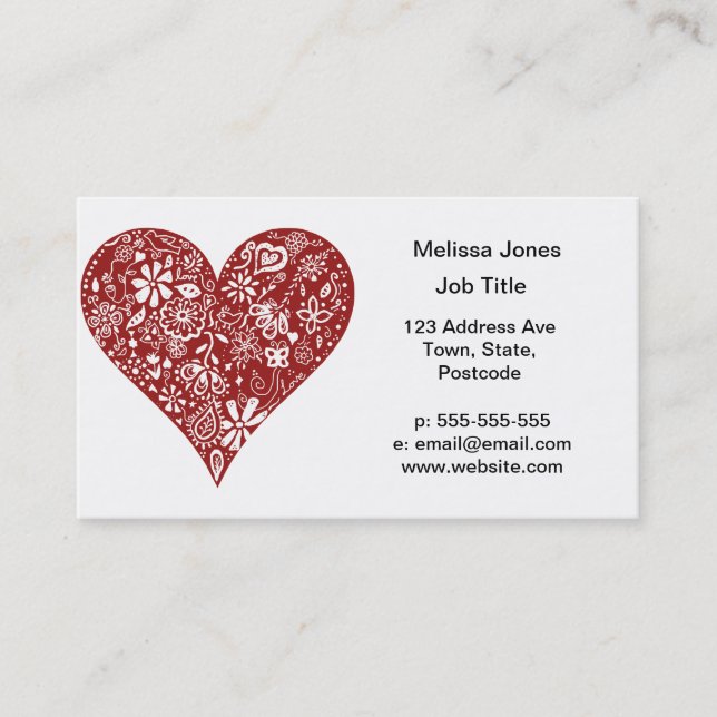 Red Doodle Heart Business Card (Front)