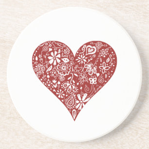 Red Doodle Heart Coaster
