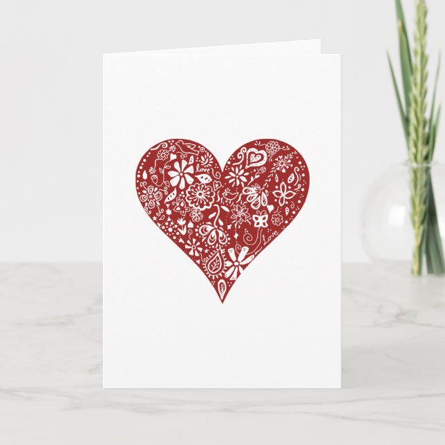 Red Doodle Heart Holiday Card (Front)