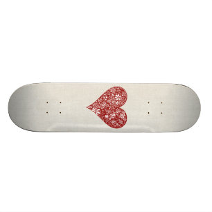 Red Doodle Heart Skateboard
