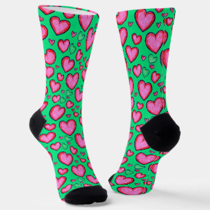 Red Doodle Heart Socks