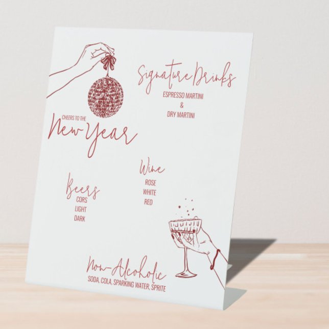 Red Doodle new years party Bar Pedestal Sign (Creator Uploaded)