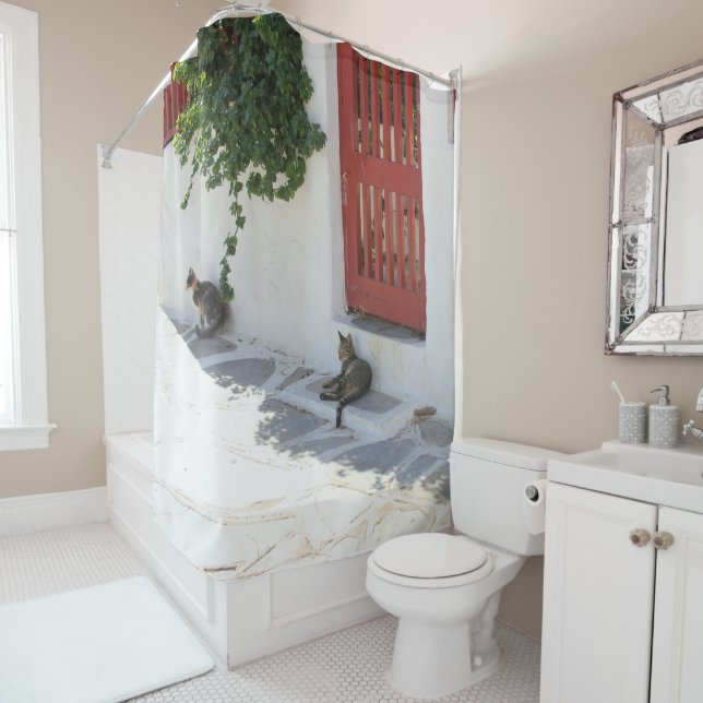 Red Door Cats Shower Curtain (In Situ)